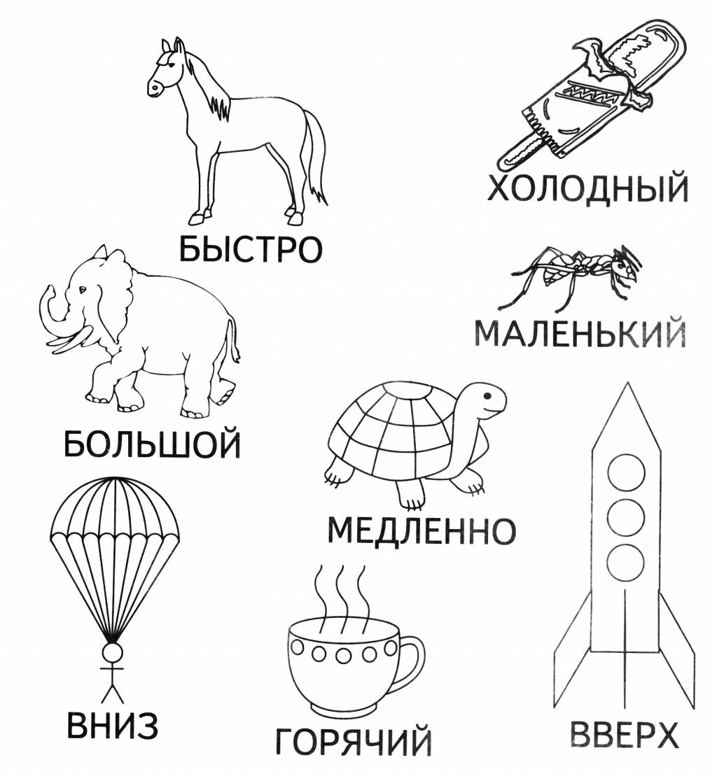 Соедини линией слова, противоположные по значению